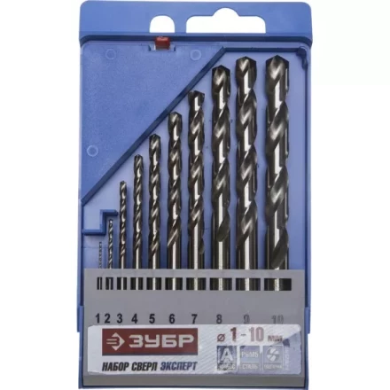 Набор ЗУБР &quot;ЭКСПЕРТ&quot;: Свёрла  по металлу, цилиндрический хвостовик, быстрорежущая сталь Р6М5, 1-10мм, 10шт 4-29625-H10 купить в Тюмени