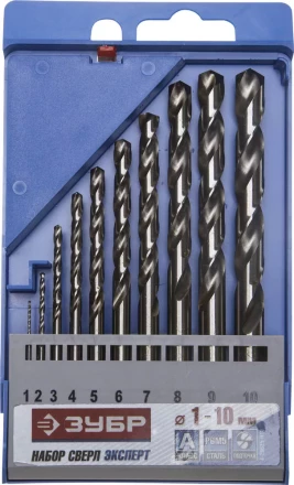 Набор ЗУБР &quot;ЭКСПЕРТ&quot;: Свёрла  по металлу, цилиндрический хвостовик, быстрорежущая сталь Р6М5, 1-10мм, 10шт 4-29625-H10 купить в Тюмени