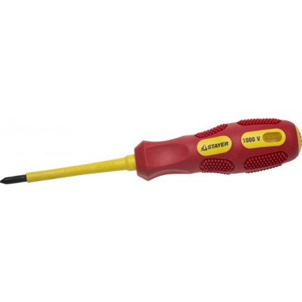 Отвертка STAYER &quot;PROFESSIONAL&quot; &quot;MAX-GRIP&quot; диэлектрическая, двухкомпонентная рукоятка, Cr-V, PH №1x80мм 25828-1-080 G купить в Тюмени