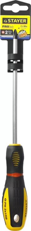 Отвертка STAYER "PROFI" "PROTech", двухкомп рукоятка, намагниченная, Cr-Mo, PH2x150мм 25132-2-15_z02 купить в Тюмени
