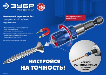 ЗУБР адаптер с регулировкой глубины вкручивания для ГКЛ, Профессионал (26757) купить в Тюмени