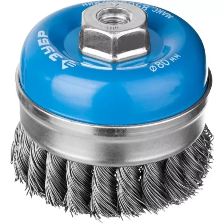ЗУБР &quot;ПРОФЕССИОНАЛ&quot;. Щетка чашечная усиленная для УШМ, плетеные пучки стальной проволоки 0,5мм, 80ммхМ14 3527-080_z02 купить в Тюмени