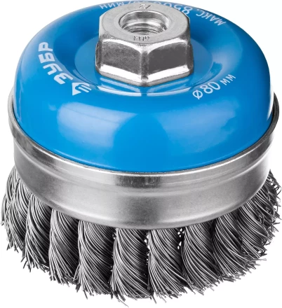 ЗУБР &quot;ПРОФЕССИОНАЛ&quot;. Щетка чашечная усиленная для УШМ, плетеные пучки стальной проволоки 0,5мм, 80ммхМ14 3527-080_z02 купить в Тюмени