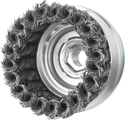 ЗУБР &quot;ПРОФЕССИОНАЛ&quot;. Щетка чашечная усиленная для УШМ, плетеные пучки стальной проволоки 0,5мм, 80ммхМ14 3527-080_z02 купить в Тюмени