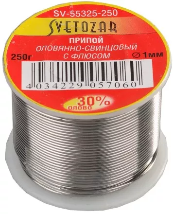 Припой СВЕТОЗАР оловянно-свинцовый, 30% Sn / 70% Pb, 250гр SV-55325-250 купить в Тюмени