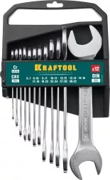 Наборы ключей гаечных рожковых KRAFTOOL, Cr-V, DIN 3110, на пластиковой подвеске 27033-H12C