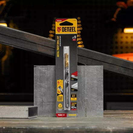 Сверло спиральное по металлу Denzel 9 x 125мм, Р6М5, Golden Tip, многогранная заточка, 718284 купить в Тюмени