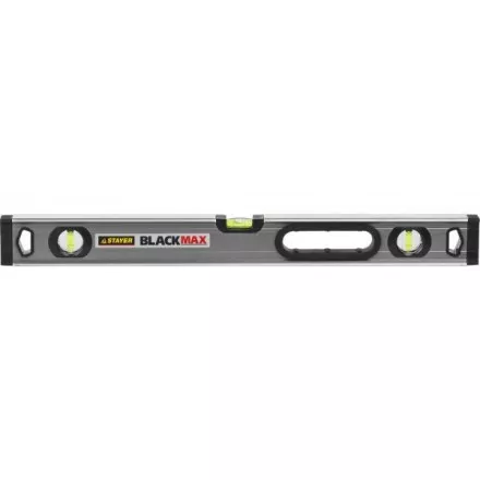 Уровень STAYER &quot;PROFESSIONAL&quot; &quot;BlackMax&quot; коробчатый усиленный с ручками, утолщенный особопроч профиль, 0,5мм/м, 3 ампулы, 60см 3475-060 купить в Тюмени