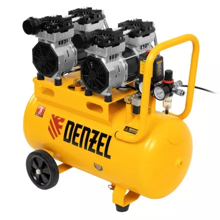 Компрессор безмасляный, малошумный Denzel DLS 1500/50, 1500 ВТ, 2x750, 50 л, 260 л/мин купить в Тюмени
