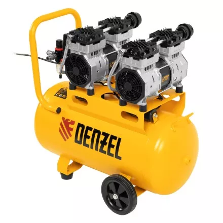 Компрессор безмасляный, малошумный Denzel DLS 1500/50, 1500 ВТ, 2x750, 50 л, 260 л/мин купить в Тюмени