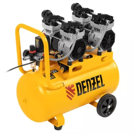 Компрессор безмасляный, малошумный Denzel DLS 1500/50, 1500 ВТ, 2x750, 50 л, 260 л/мин купить в Тюмени