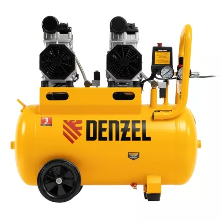 Компрессор безмасляный, малошумный Denzel DLS 1500/50, 1500 ВТ, 2x750, 50 л, 260 л/мин купить в Тюмени