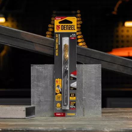 Сверло спиральное по металлу Denzel, 11 x 142мм, Р6М5, Golden Tip, многогранная заточка, 718286 купить в Тюмени