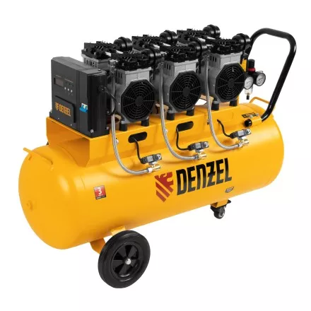 Компрессор безмасляный, малошумный Denzel DLS 3300/100, 3300 Вт,3x1100, 100 л, 570 л/мин ,блок управления купить в Тюмени