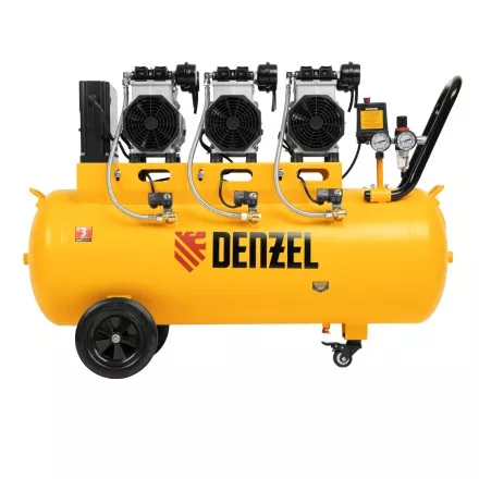 Компрессор безмасляный, малошумный Denzel DLS 3300/100, 3300 Вт,3x1100, 100 л, 570 л/мин ,блок управления купить в Тюмени