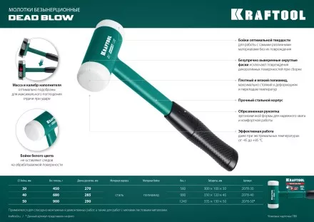 Безынерционный молоток KRAFTOOL DEAD BLOW с бойками из полиамида 2078-40 купить в Тюмени