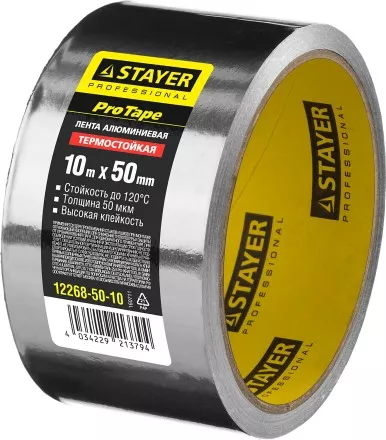 Алюминиевая лента, STAYER Professional 12268-50-10, до 120°С, 50мкм, 50мм х 10м 12268-50-10 купить в Тюмени