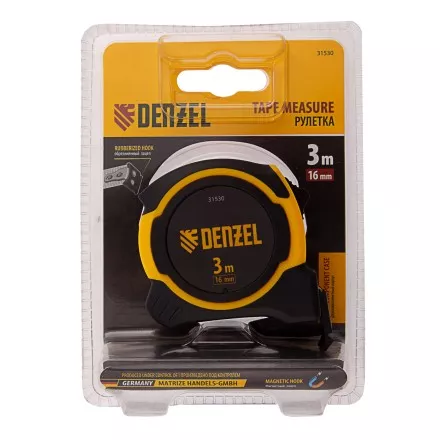 Рулетка Denzel 3м х 16мм, двухкомп. корпус, магнитный обрезиненный зацеп, 31530 купить в Тюмени