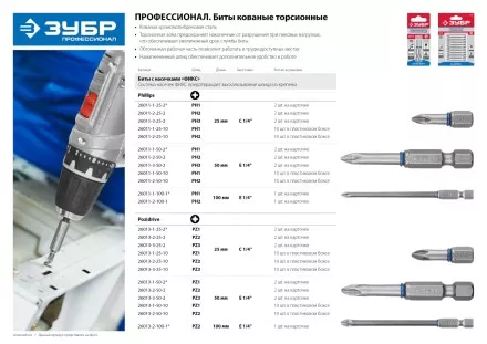 ЗУБР PZ2, 25 мм, 10 шт, торсионные биты (26013-2-25-10) купить в Тюмени