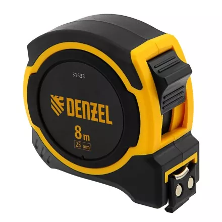 Рулетка Denzel 8м х 25мм, двухкомп. корпус, магнитный обрезиненный зацеп, 31533 купить в Тюмени