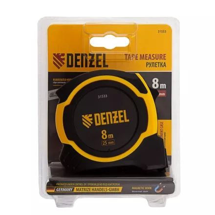 Рулетка Denzel 8м х 25мм, двухкомп. корпус, магнитный обрезиненный зацеп, 31533 купить в Тюмени
