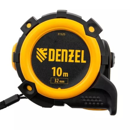 Рулетка Denzel 10м х 32мм, автоматич. фиксац., нейлон. покрытие, магнит. зацеп, двухстор. разметка, 31525 купить в Тюмени