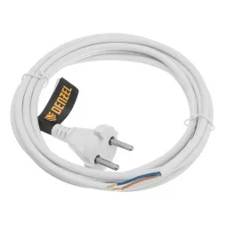 Шнур сетевой Denzel Energy Series, ПВС, 3 м, 2 x 1 мм, с неразборной вилкой, белый, 3 м, 37664