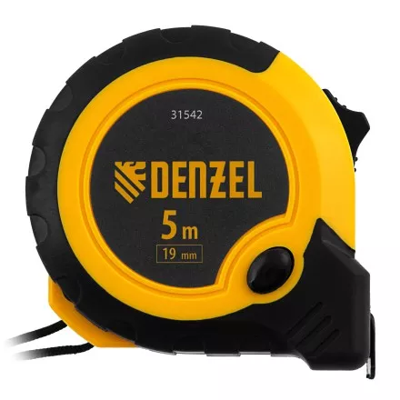 Рулетка Denzel 5м х 19мм, двухкомп. корпус, кнопка-пауза, 31542 купить в Тюмени