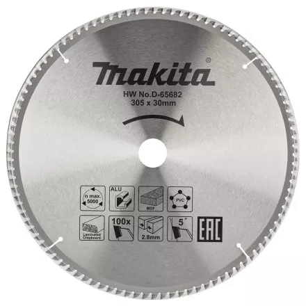 Диск пильный универсальный для алюминия/дерева/пластика Makita D-65682, 305x30x2.8/2 мм; 100 зубьев купить в Тюмени