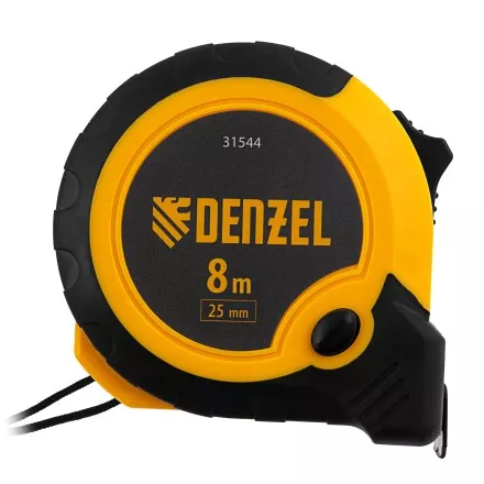 Рулетка Denzel 8м х 25мм, двухкомп. корпус, кнопка-пауза, 31544 купить в Тюмени