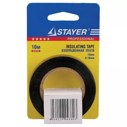 Изолента, STAYER Profi 12292-D-15-10, ПВХ, на карточке, 15мм х 10м х 0,18мм, черная 12292-D-15-10 купить в Тюмени