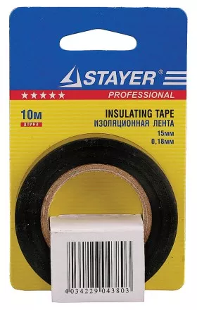 Изолента, STAYER Profi 12292-D-15-10, ПВХ, на карточке, 15мм х 10м х 0,18мм, черная 12292-D-15-10 купить в Тюмени