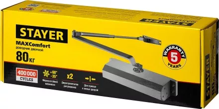 Доводчик дверной STAYER, для дверей массой до 80 кг, цвет коричневый 37917-80 купить в Тюмени