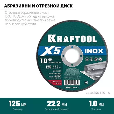 Круги отрезные абразивные, по нержавеющей стали 36256-125-1.0 купить в Тюмени