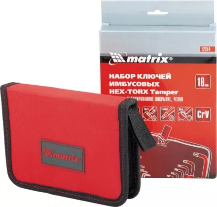 Набор ключей шестигранных имбусовых HEX-TORX  18 шт: HEX 1.5–10 мм T10-T50 CrV короткие сатин MATRIX 12314 купить в Тюмени