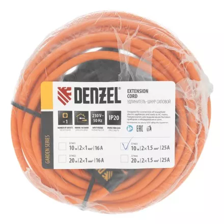 Удлинитель-шнур силовой Denzel Garden Series, б/з, ПВС, 10м, 1 розетка, 2 x 1,5 мм, 3 м 37403 купить в Тюмени
