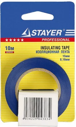 Изолента, STAYER Profi 12292-B-15-10, ПВХ, на карточке, 15мм х 10м х 0,18мм, синяя 12292-B-15-10 купить в Тюмени