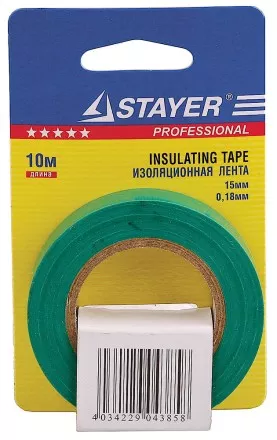 Изолента, STAYER Profi 12292-G-15-10, ПВХ, на карточке, 15мм х 10м х 0,18мм, зеленая 12292-G-15-10 купить в Тюмени