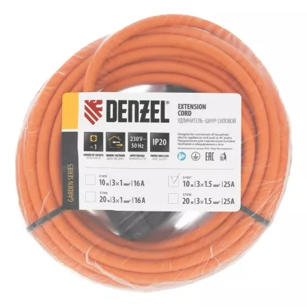 Удлинитель-шнур силовой Denzel Garden Series, ПВС, 10м, 1 розетка 3 x 1,5 мм, 3 м 37407 купить в Тюмени