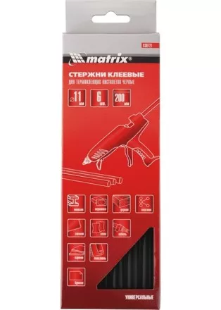 Стержни клеевые, чёрный, 11*200мм, 6 шт./упак. MATRIX 930721 купить в Тюмени