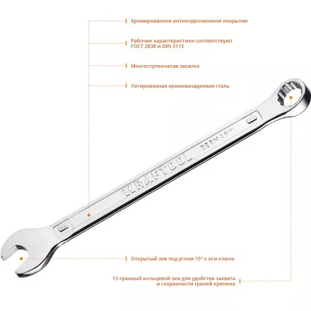 Ключи комбинированные KRAFTOOL, Cr-V, DIN 3113 27079-09 купить в Тюмени