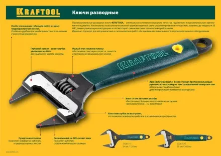 Ключ разводной SlimWide-S, 150 / 34 мм, KRAFTOOL 27263-15 купить в Тюмени
