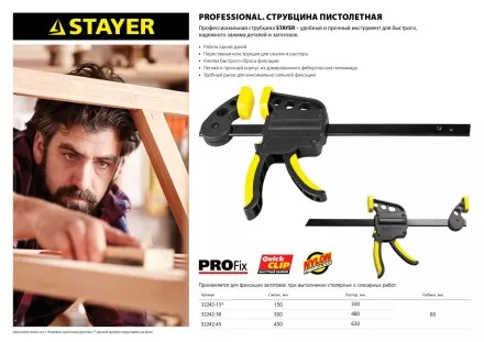 Струбцина STAYER &quot;PROFI&quot; ручная пистолетная, 300мм 32242-30 купить в Тюмени
