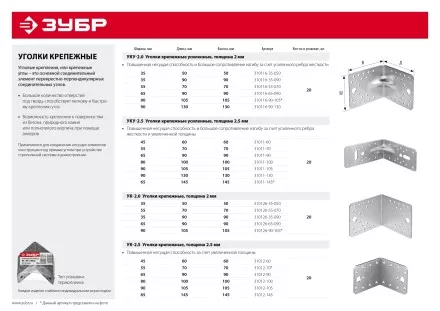 ЗУБР УК-2.0, 35 x 90 x 90 x 2 мм, цинк, крепежный уголок (310126-35-090) купить в Тюмени