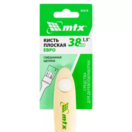 Кисть плоская &quot;Евро&quot; 1.5&quot;, смешанная щетина, деревянная ручка MTX 83078 купить в Тюмени