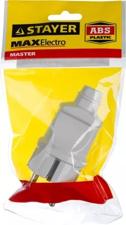 Вилка MAXElectro электрическая, 16А/220В, с заземлением, белая, STAYER 55160-W купить в Тюмени