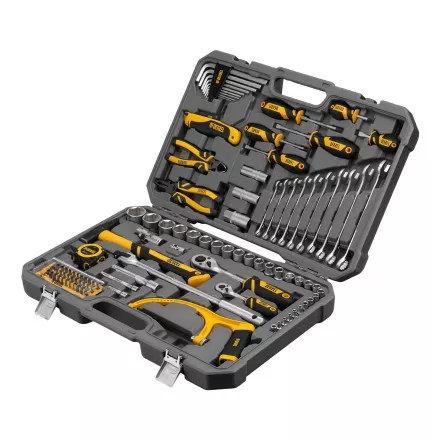Набор инструментов Denzel 15803, 1/2&quot;, 1/4&quot;, CrV, S2, пластиковый кейс, 100 предметов купить в Тюмени