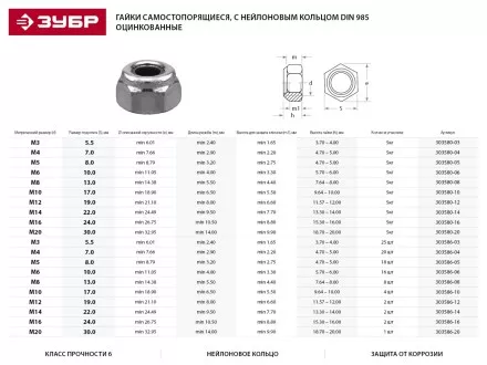 Гайка шестигранная, DIN 985, самостопорящаяся, с нейлоновым кольцом, кл. пр. 8, оцинкованная, M16, 100 шт, KRAFTOOL 303584-16 303584-16 купить в Тюмени