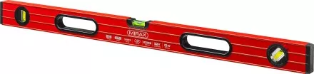 Уровень коробчатый усиленный MIRAX, фрезерованная поверхность, утолщенный профиль, 3 противоударных ампулы (1 поворотная на 360 град), с ручками, 80 см 34603-080 купить в Тюмени