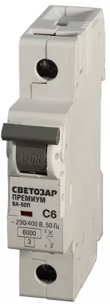 Выключатель автоматический СВЕТОЗАР &quot;ПРЕМИУМ&quot; 1-полюсный, 10 A, &quot;C&quot;, откл. сп. 6 кА, 230 / 400 В SV-49021-10-C купить в Тюмени